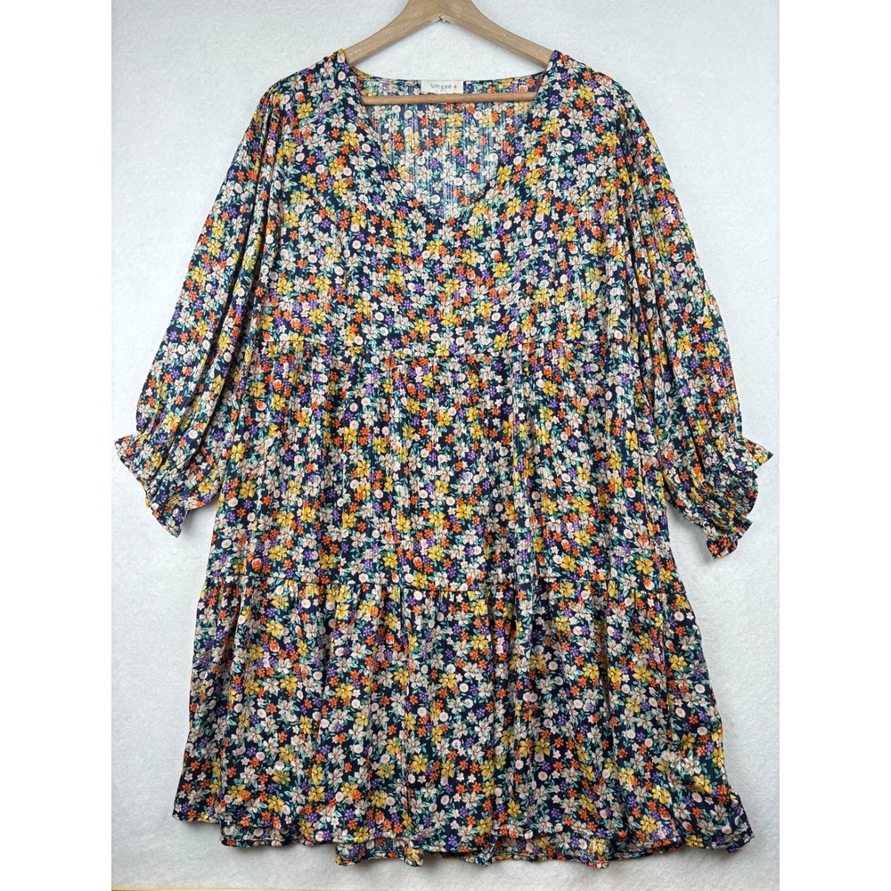 Umgee Babydoll Dress Womens 2XL Tiered Metallic Boho Cottagecore